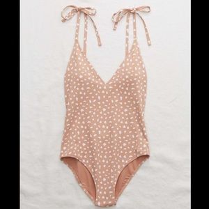 Aerie Pique Tie Shoulder One Piece Spotted Large